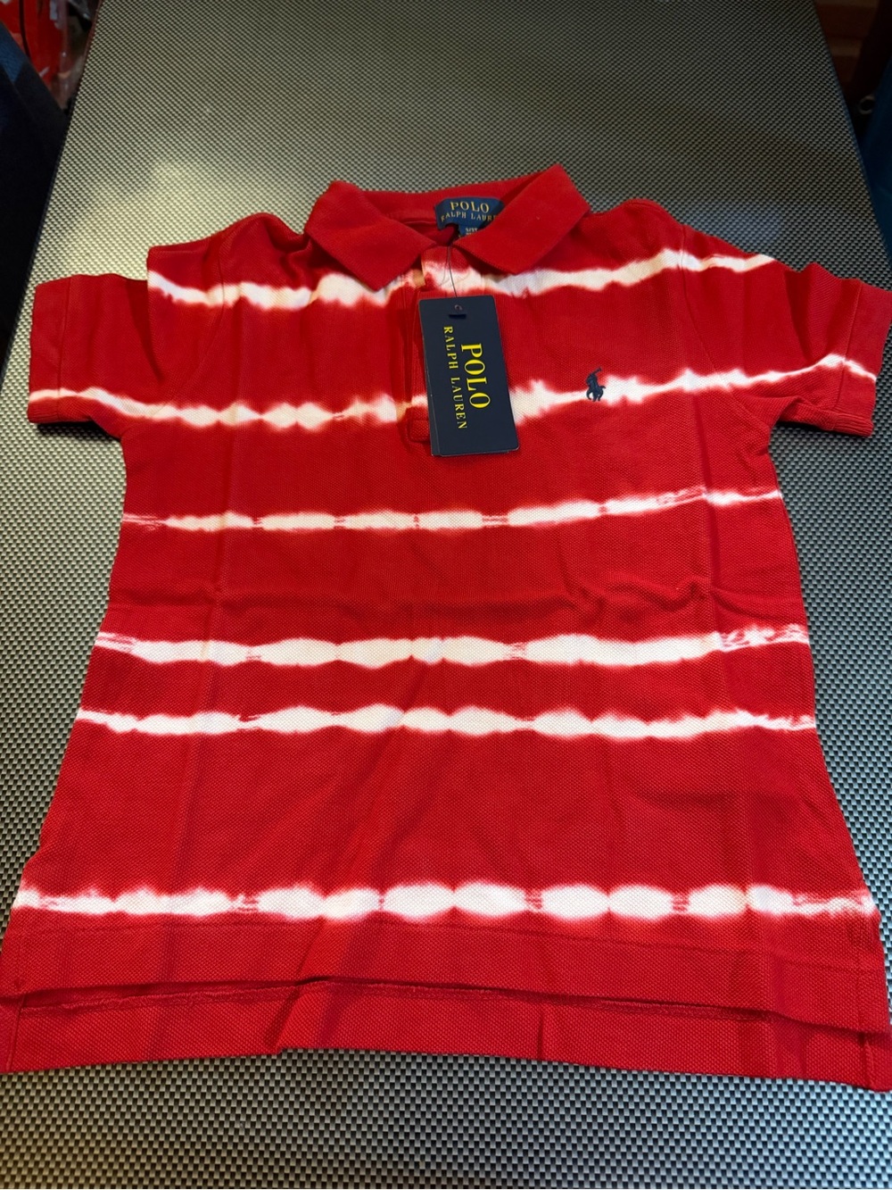 Ralph Lauren Red and White Tie-Dye Stripe Polo